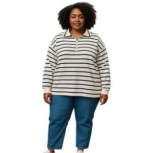 Old Navy XXL Quarter Zip White Black Stripe Sweatshirt Casual Loungewear